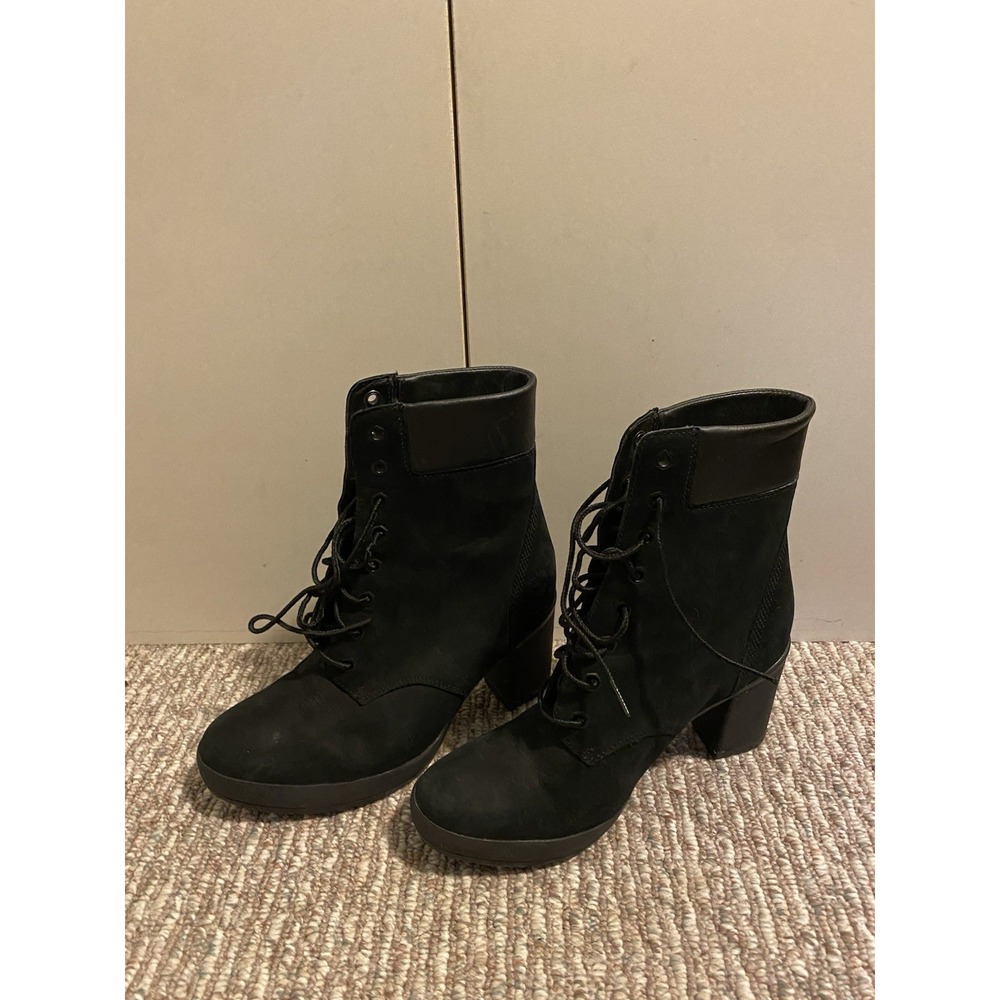 Timberland Allington Mid Lace-Up Boots Black Chunky Heel Size 8 Leather Combat